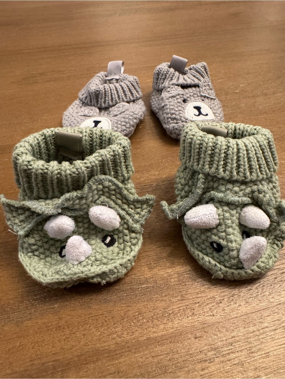 Adorable Knit Baby Bootie Duo in Sage Green & Light Gray